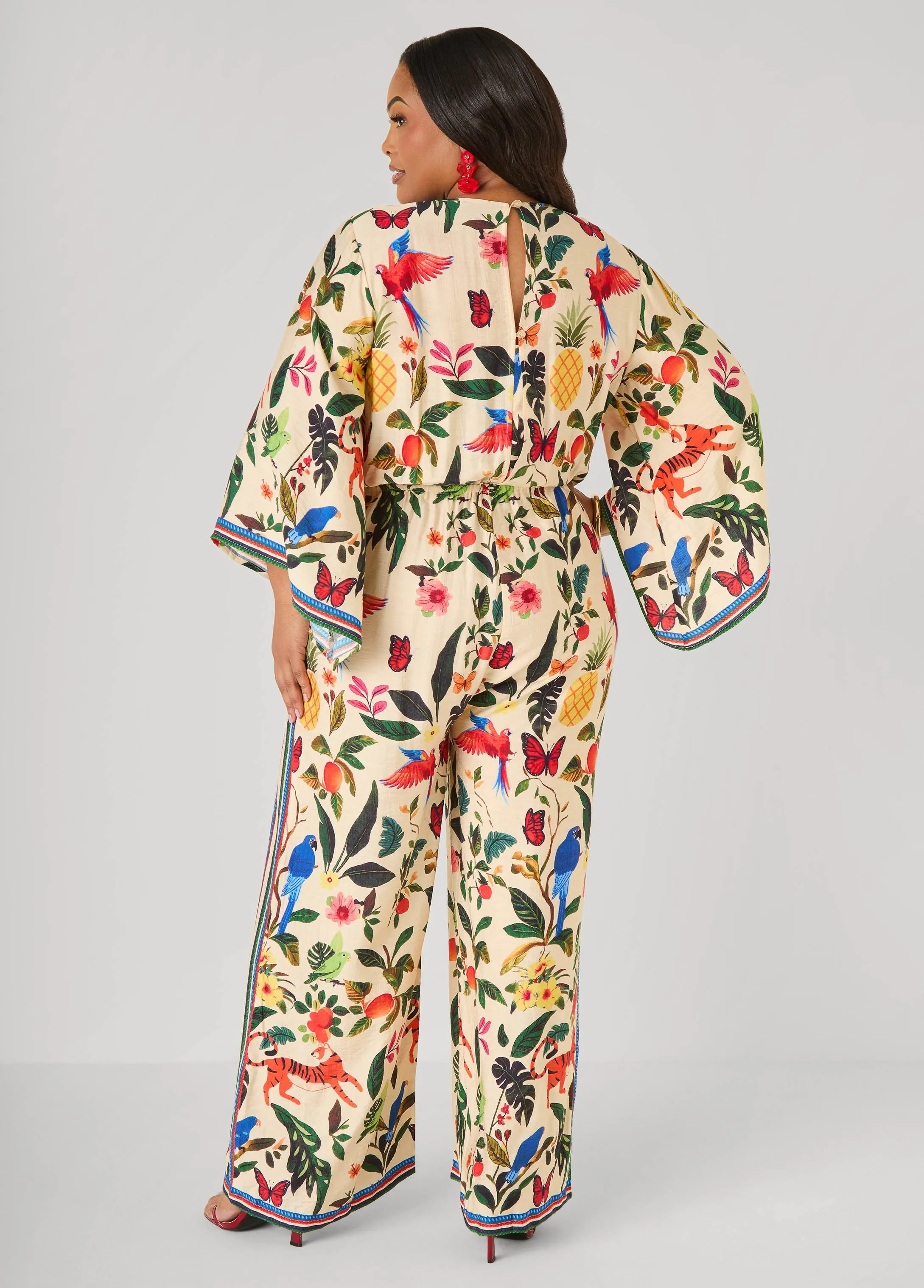 Tie Front Tropical Print Jumpsuit sold by Ashley Stewart product image thumbnail 2