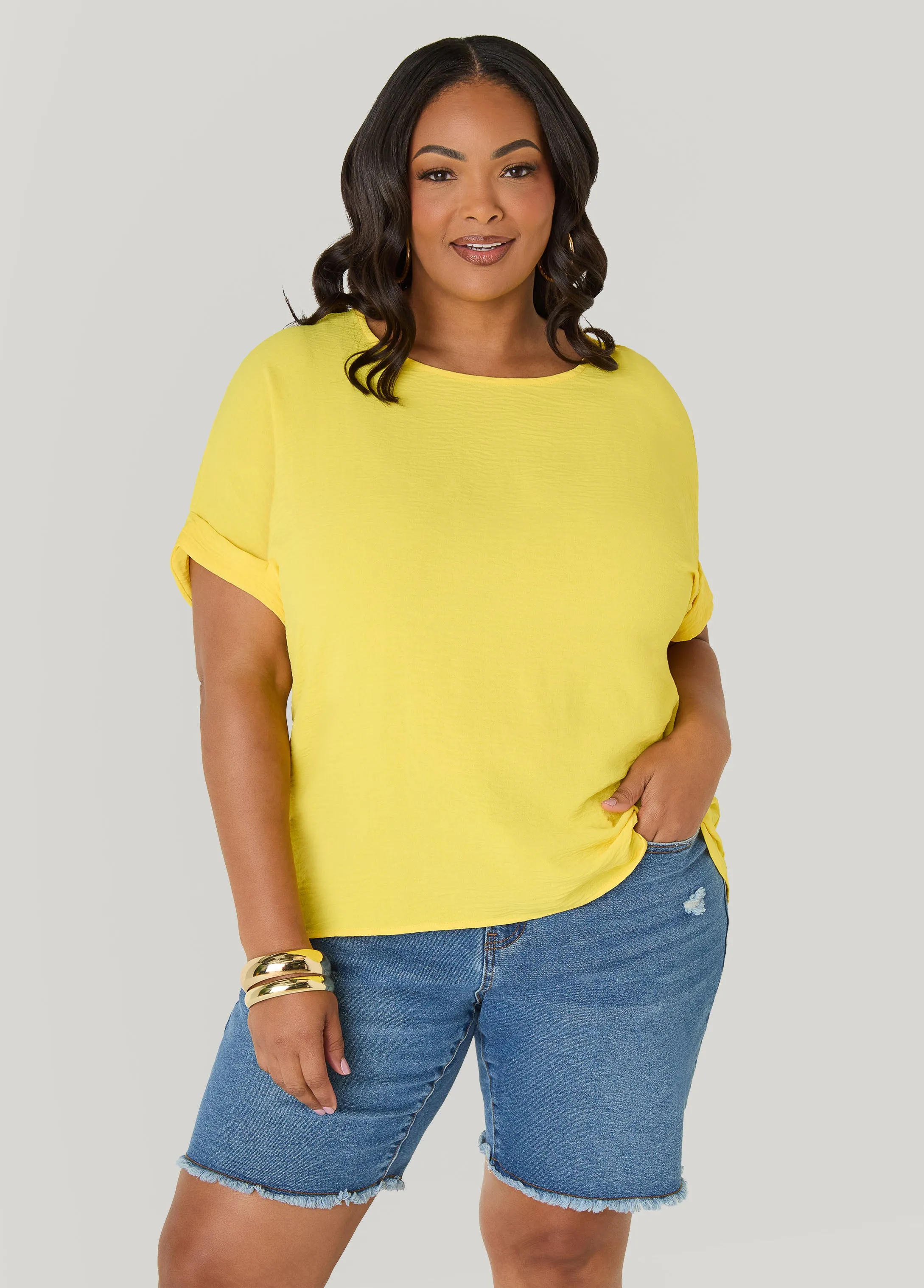 Cuffed Textured Top sold by Ashley Stewart product image thumbnail 5