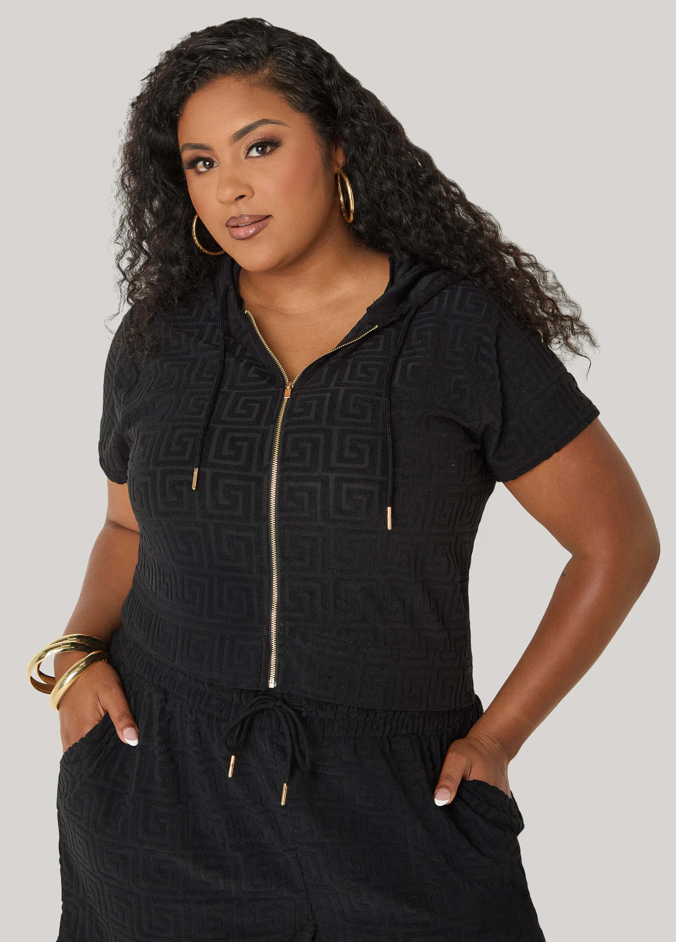 Jacquard Zip Front Hoodie sold by Ashley Stewart