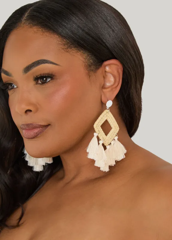 Tasseled Raffia Earrings made by Ashley Stewart