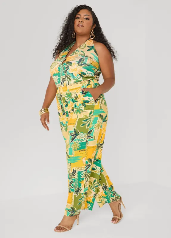 Tropical Print Wide Leg Pants made by Ashley Stewart
