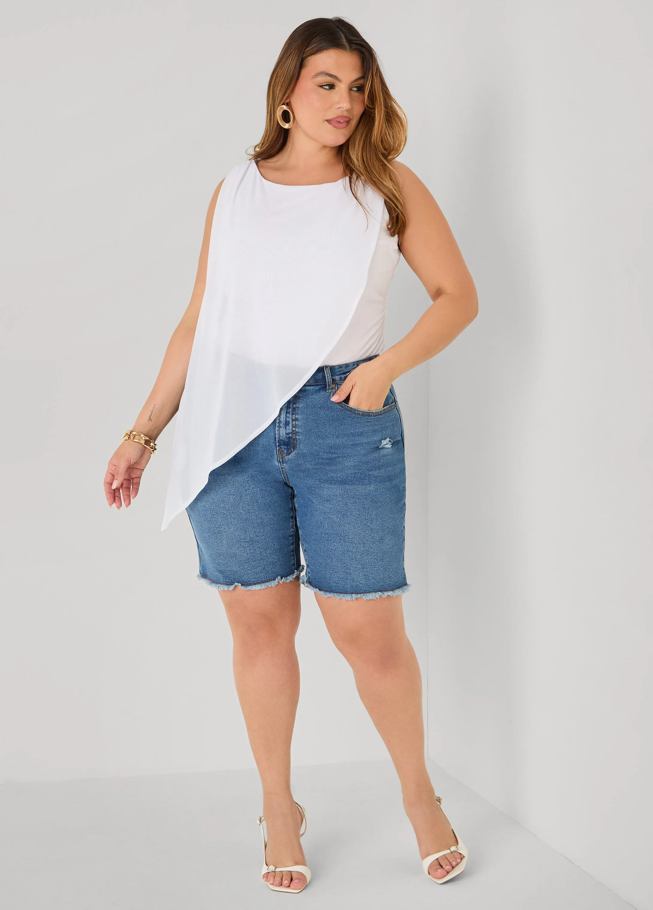 Asymmetric Draped Mesh Top sold by Ashley Stewart product image thumbnail 3