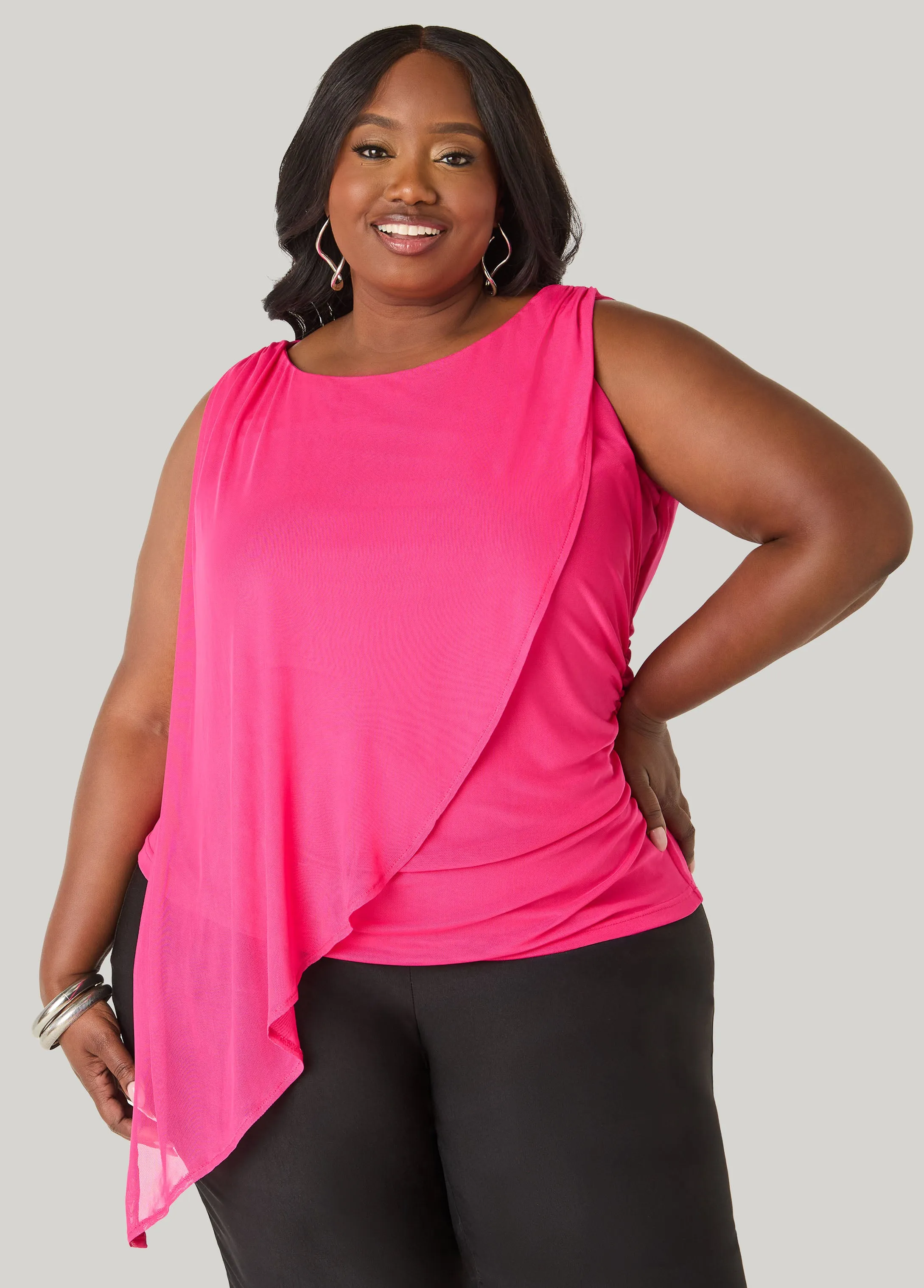 Asymmetric Draped Mesh Top sold by Ashley Stewart product image thumbnail 5