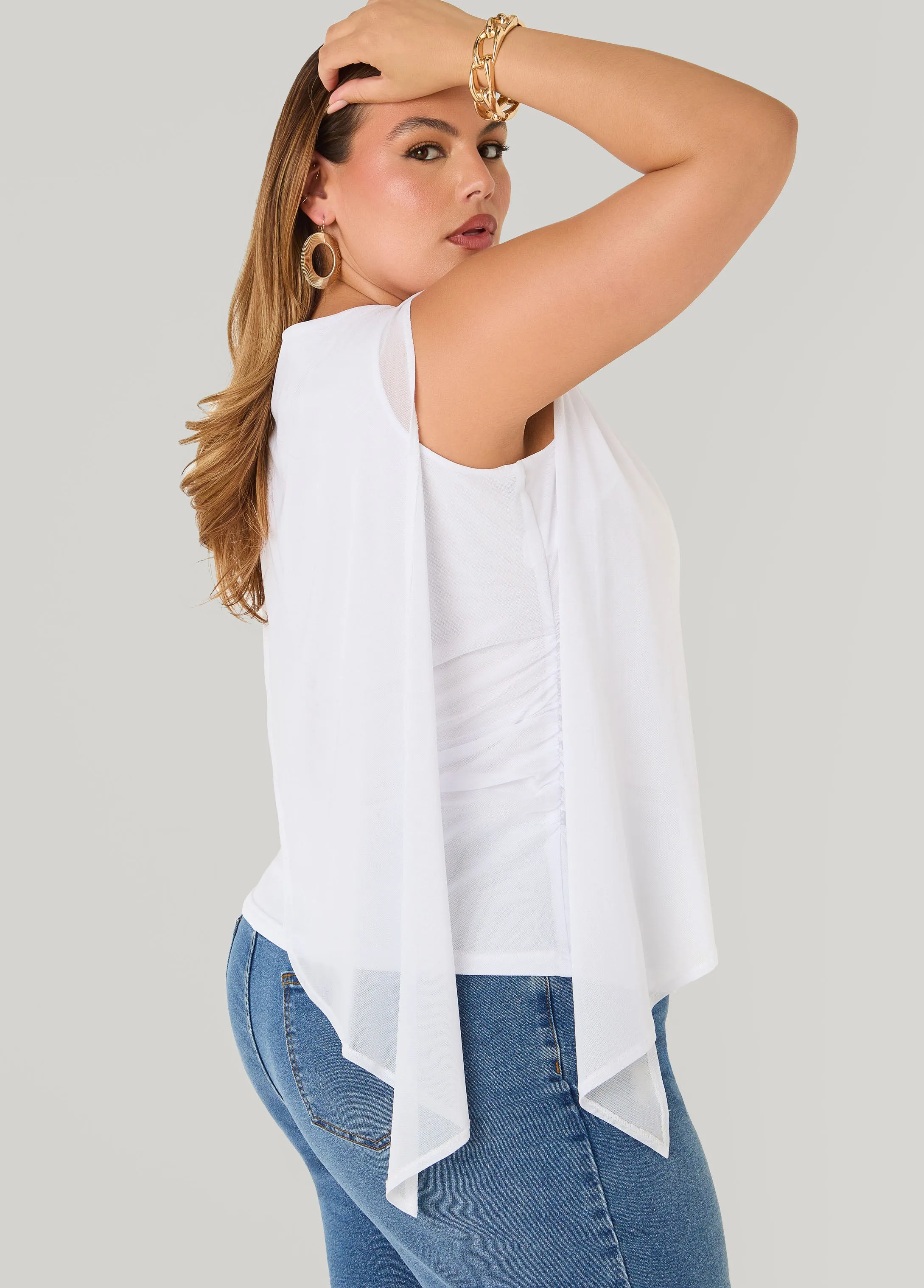 Asymmetric Draped Mesh Top sold by Ashley Stewart product image thumbnail 4