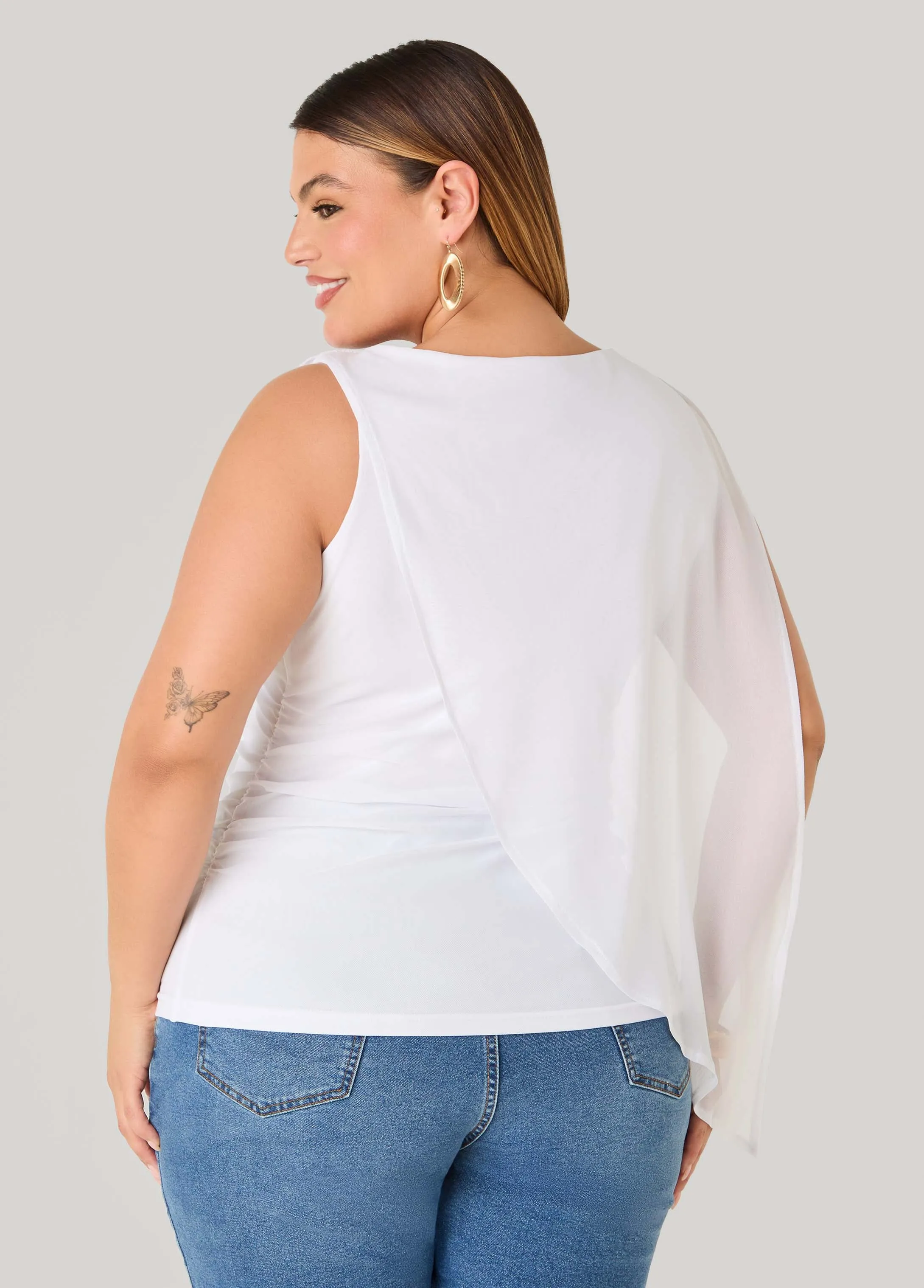 Asymmetric Draped Mesh Top sold by Ashley Stewart product image thumbnail 2