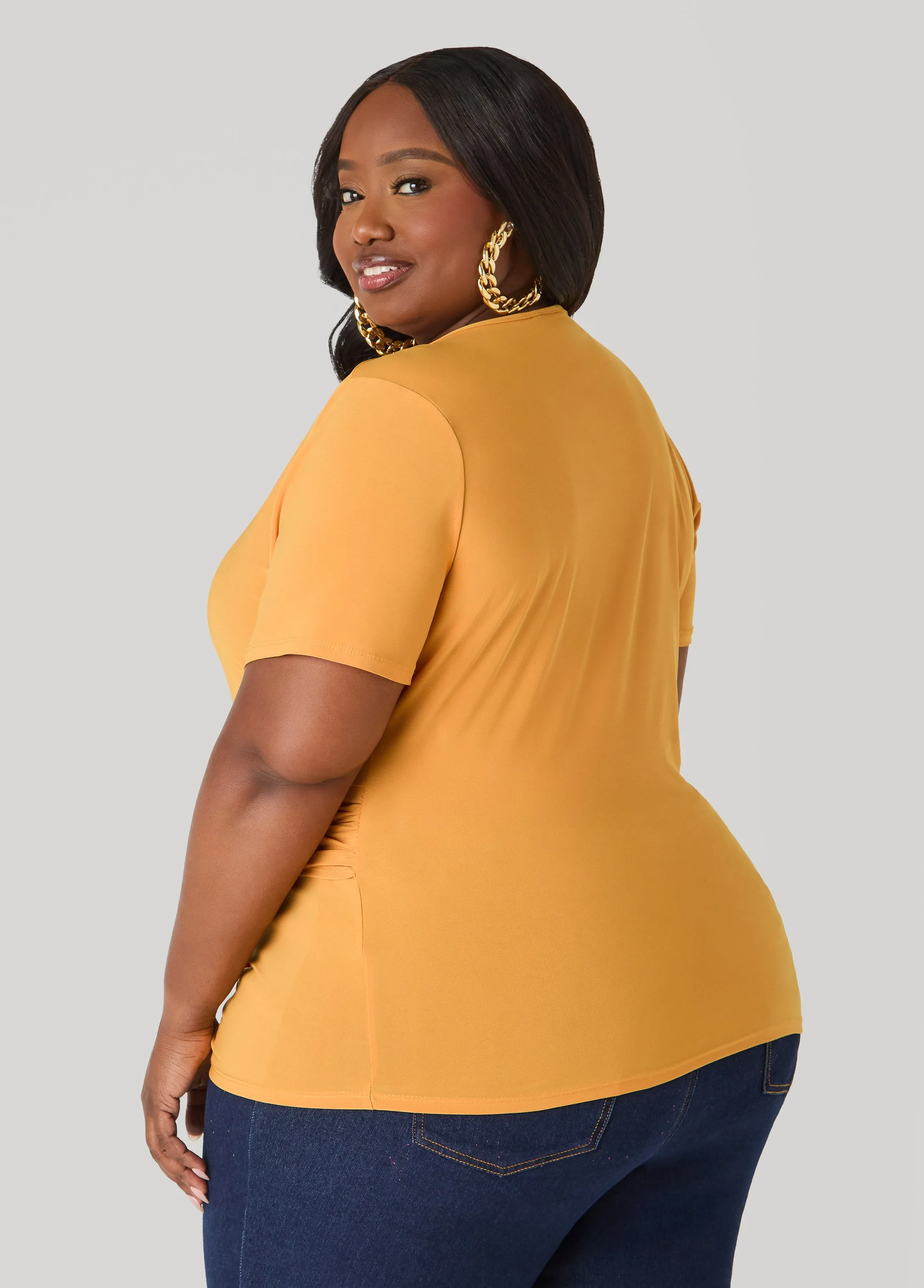 Gathered Embellished V Neck Top sold by Ashley Stewart product image thumbnail 2