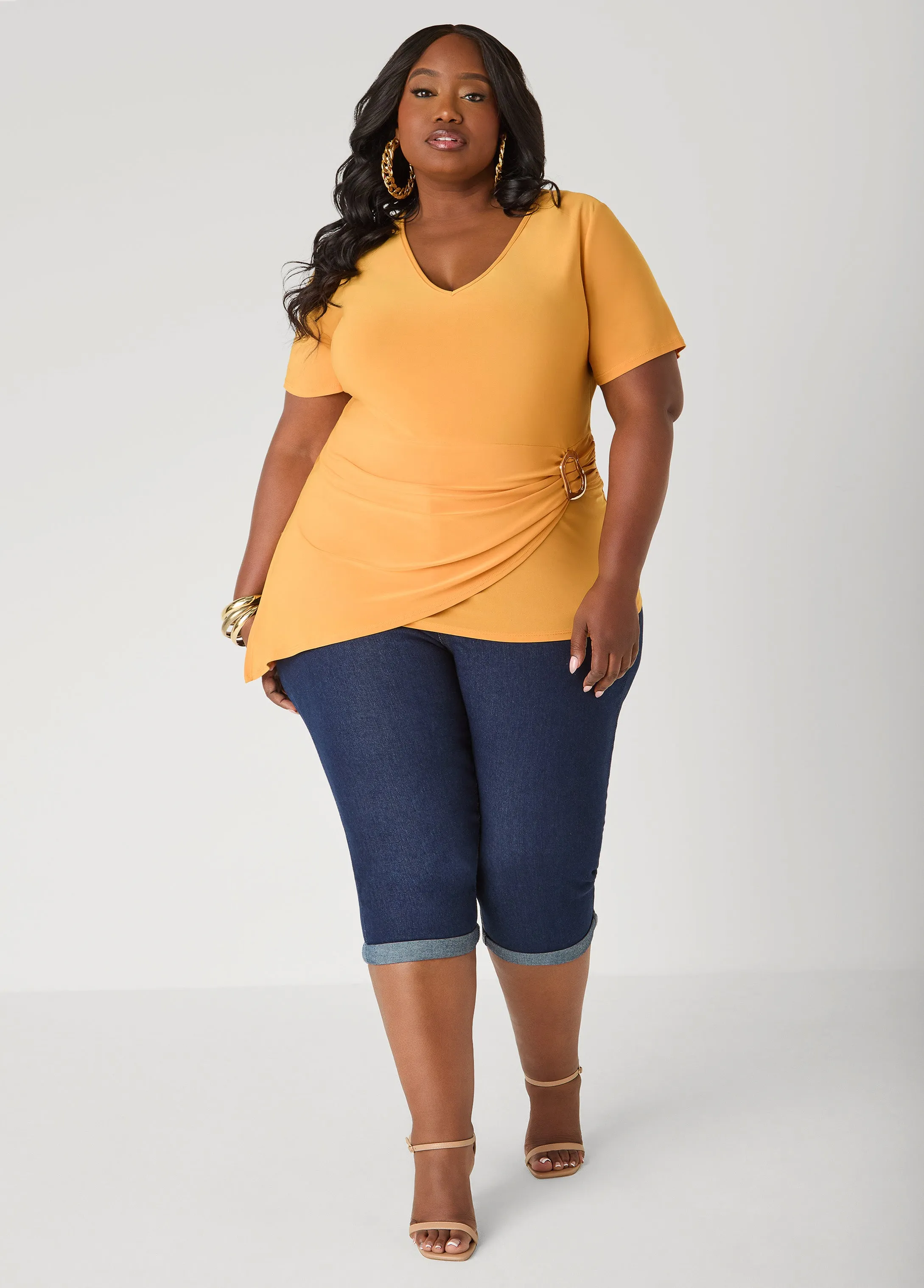 Gathered Embellished V Neck Top sold by Ashley Stewart product image thumbnail 3