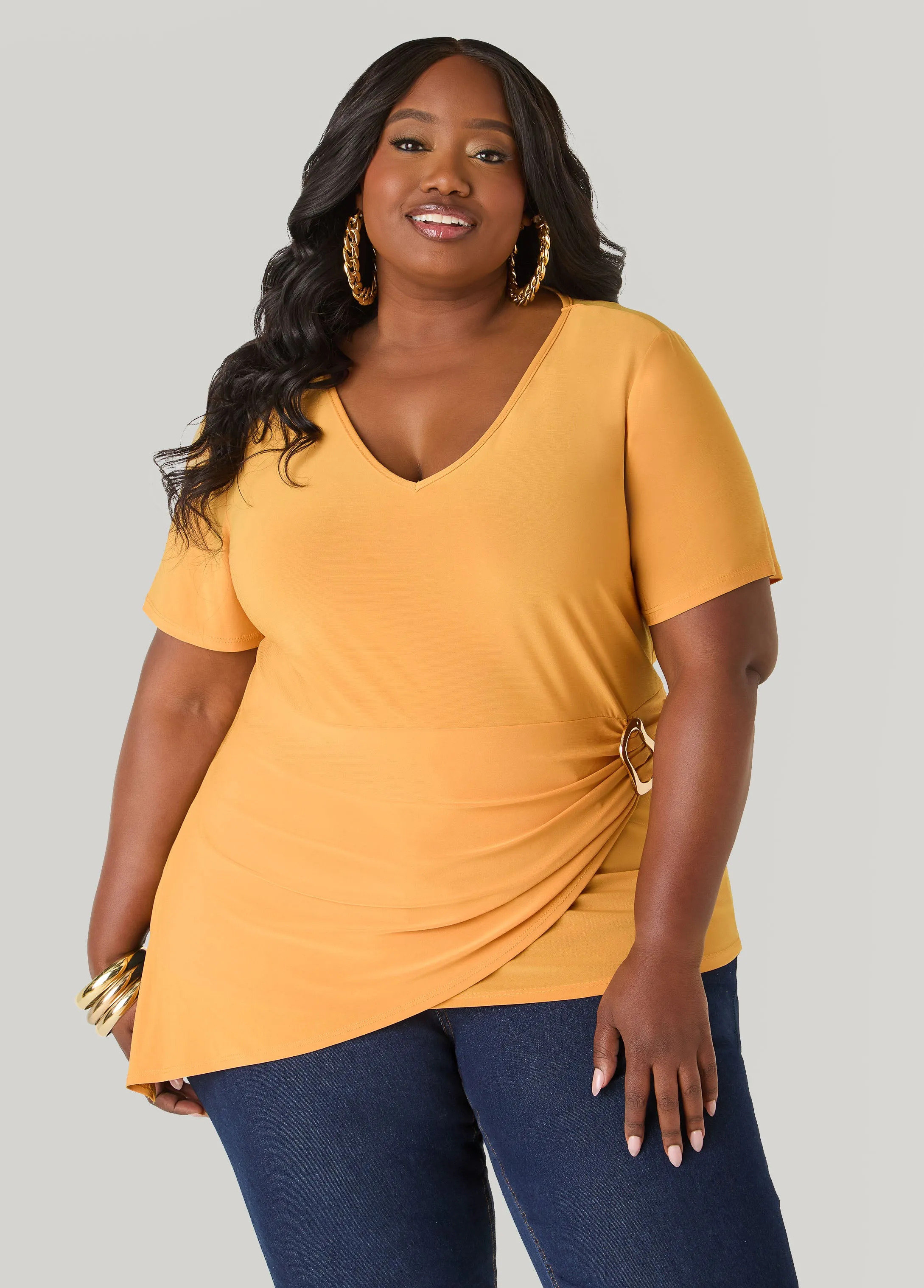 Gathered Embellished V Neck Top sold by Ashley Stewart