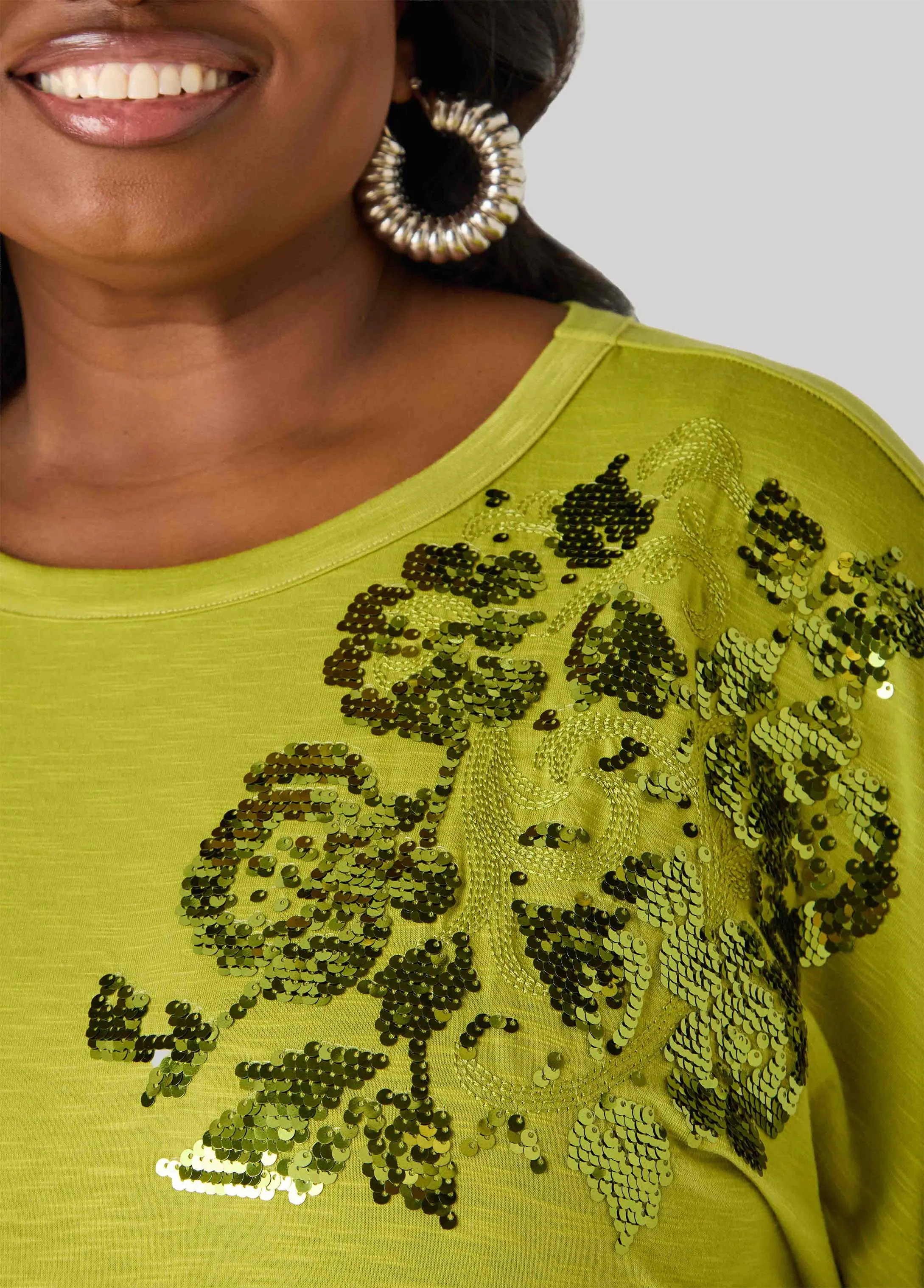 Sequined Floral Jersey Tee sold by Ashley Stewart product image thumbnail 4
