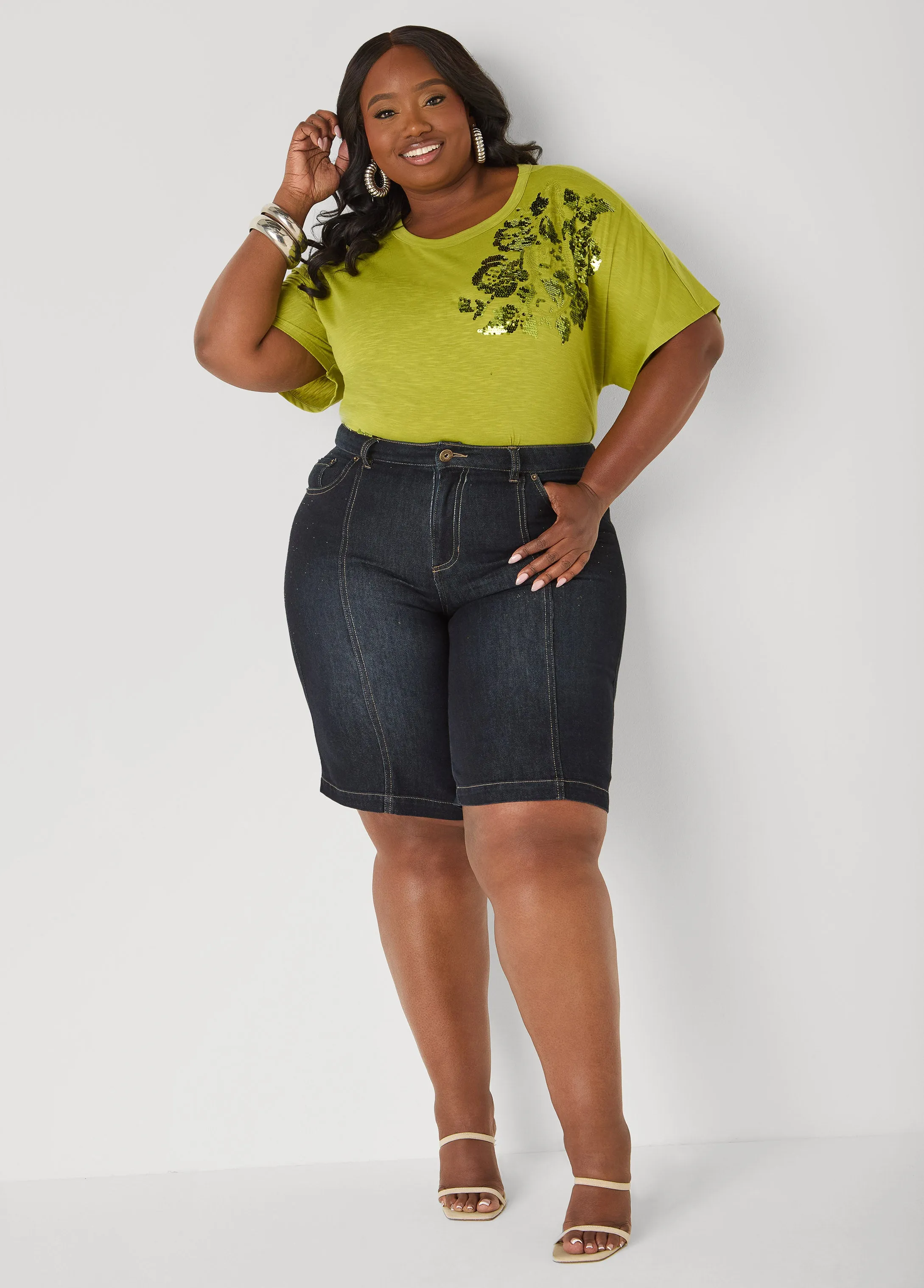 Sequined Floral Jersey Tee sold by Ashley Stewart product image thumbnail 3