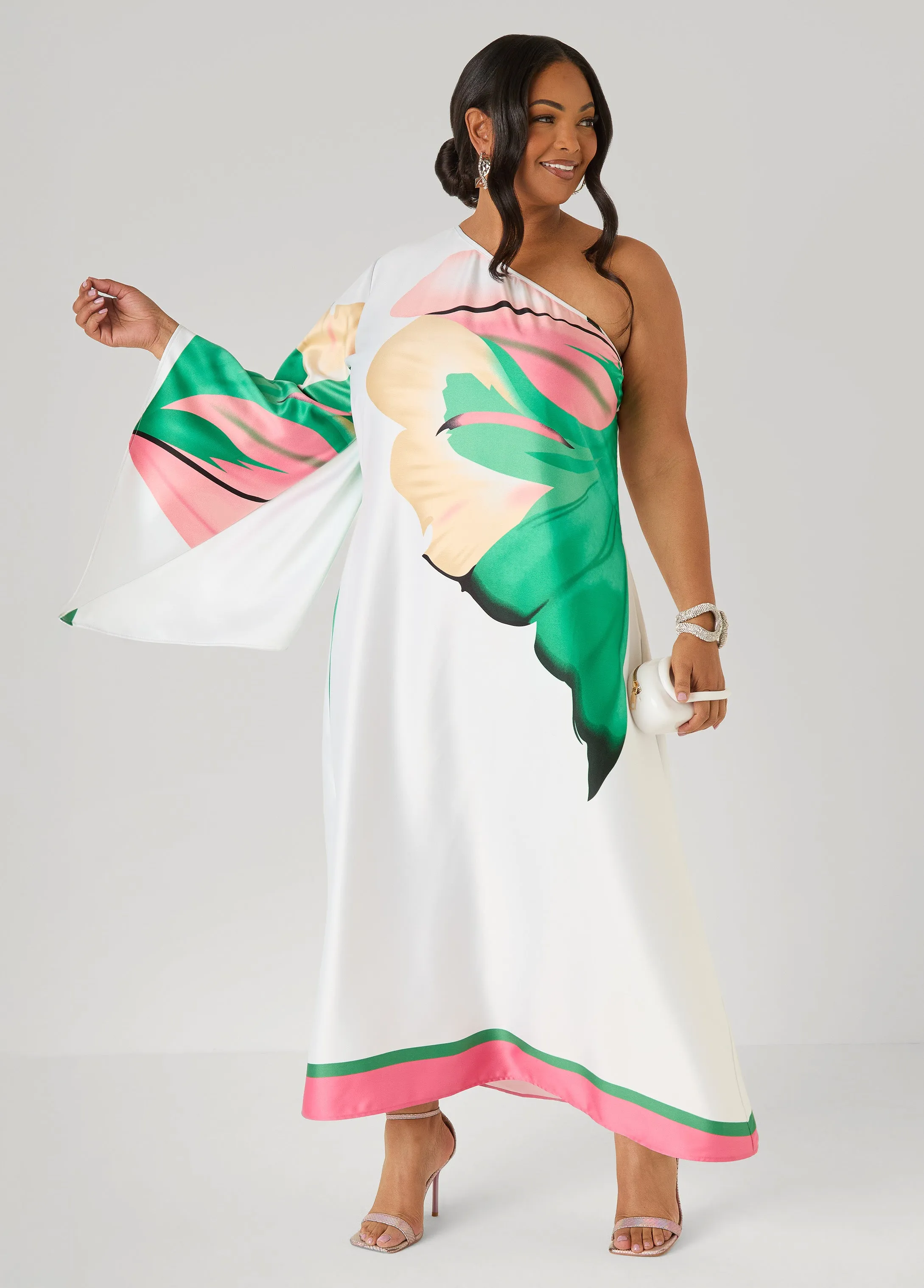 One Shoulder Floral Maxi Dress sold by Ashley Stewart product image thumbnail 4