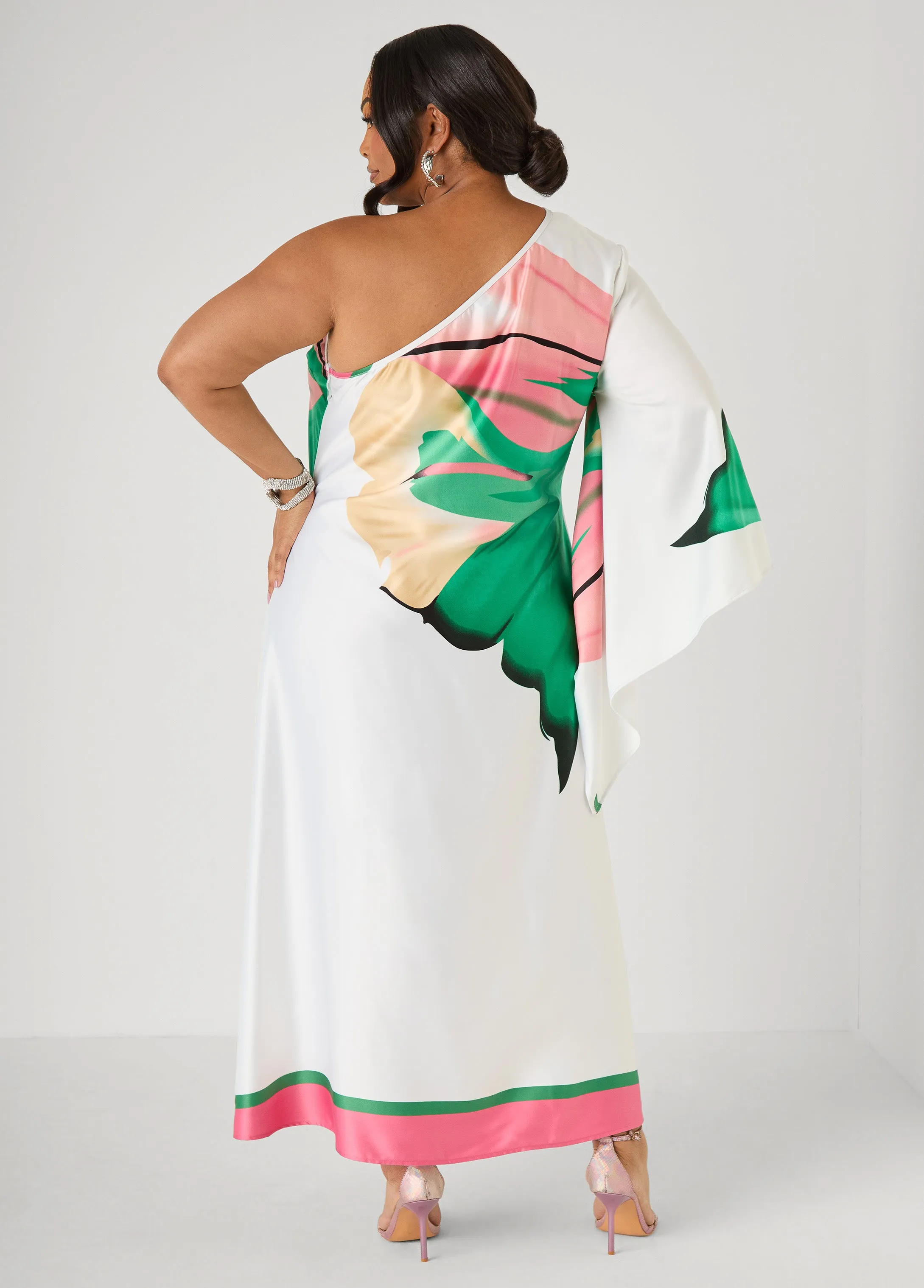 One Shoulder Floral Maxi Dress sold by Ashley Stewart product image thumbnail 2