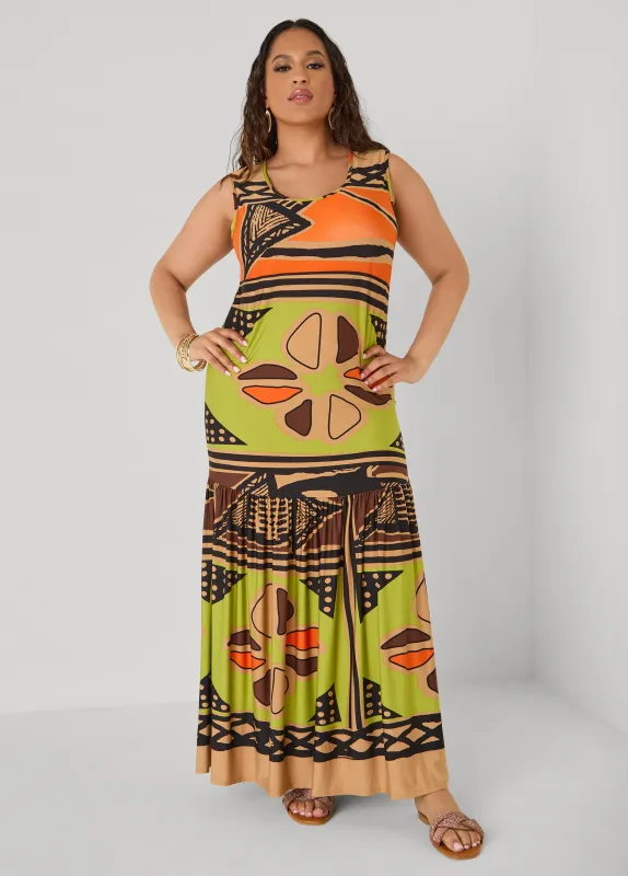 Flounced Abstract Print Maxi Dress made by Ashley Stewart