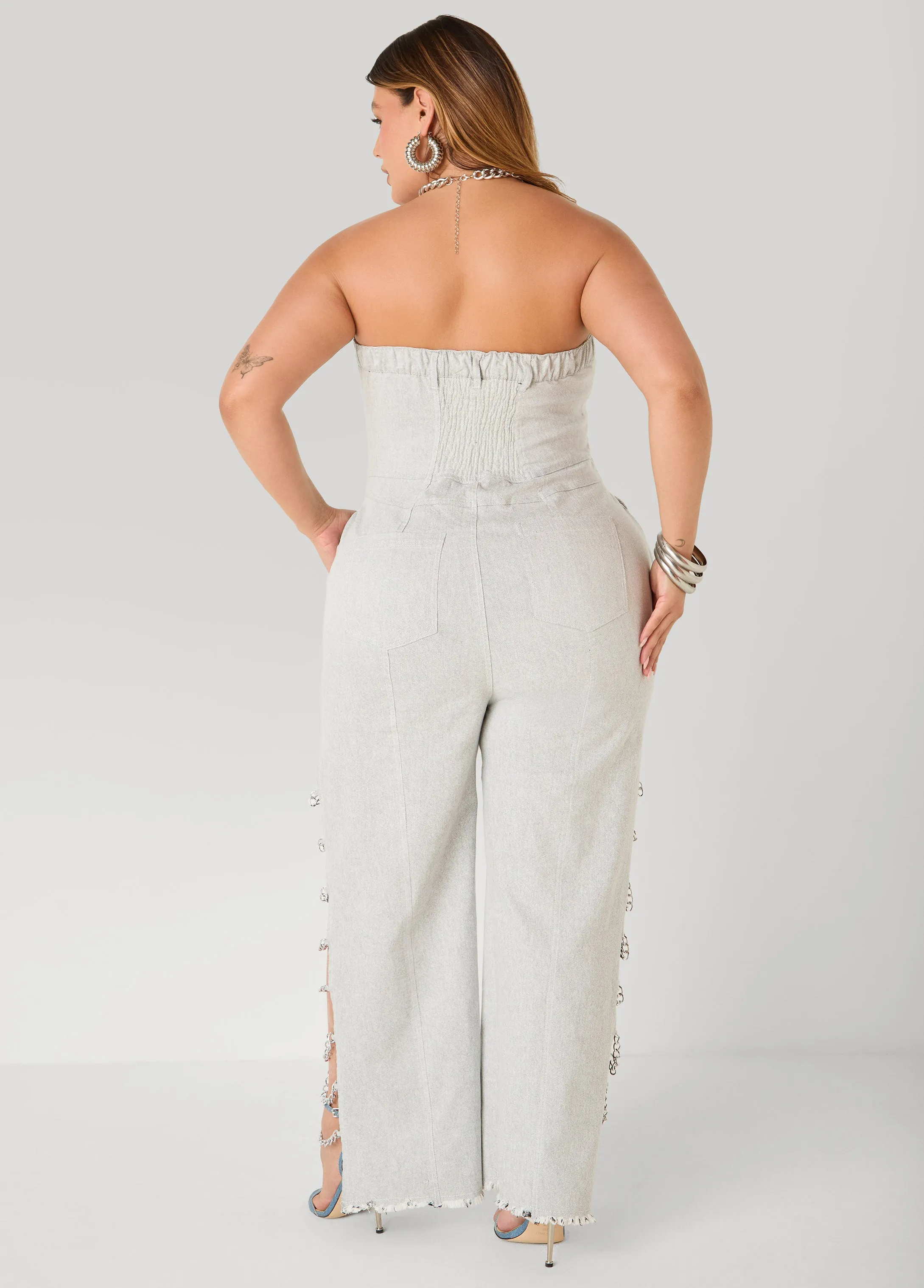 Tall Chain Trimmed Denim Jumpsuit sold by Ashley Stewart product image thumbnail 2