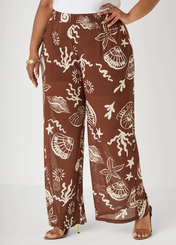 Beach Print Wide Leg Pants made by Ashley Stewart