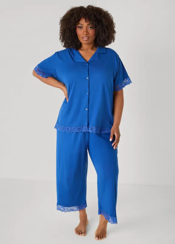 Lace Trimmed Jersey Pajama Set made by Ashley Stewart