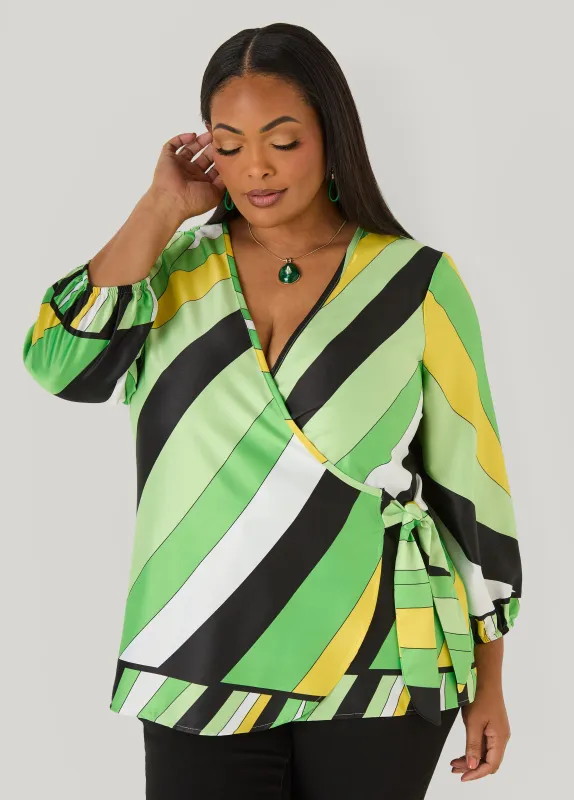 Striped Satin Wrap Top made by Ashley Stewart