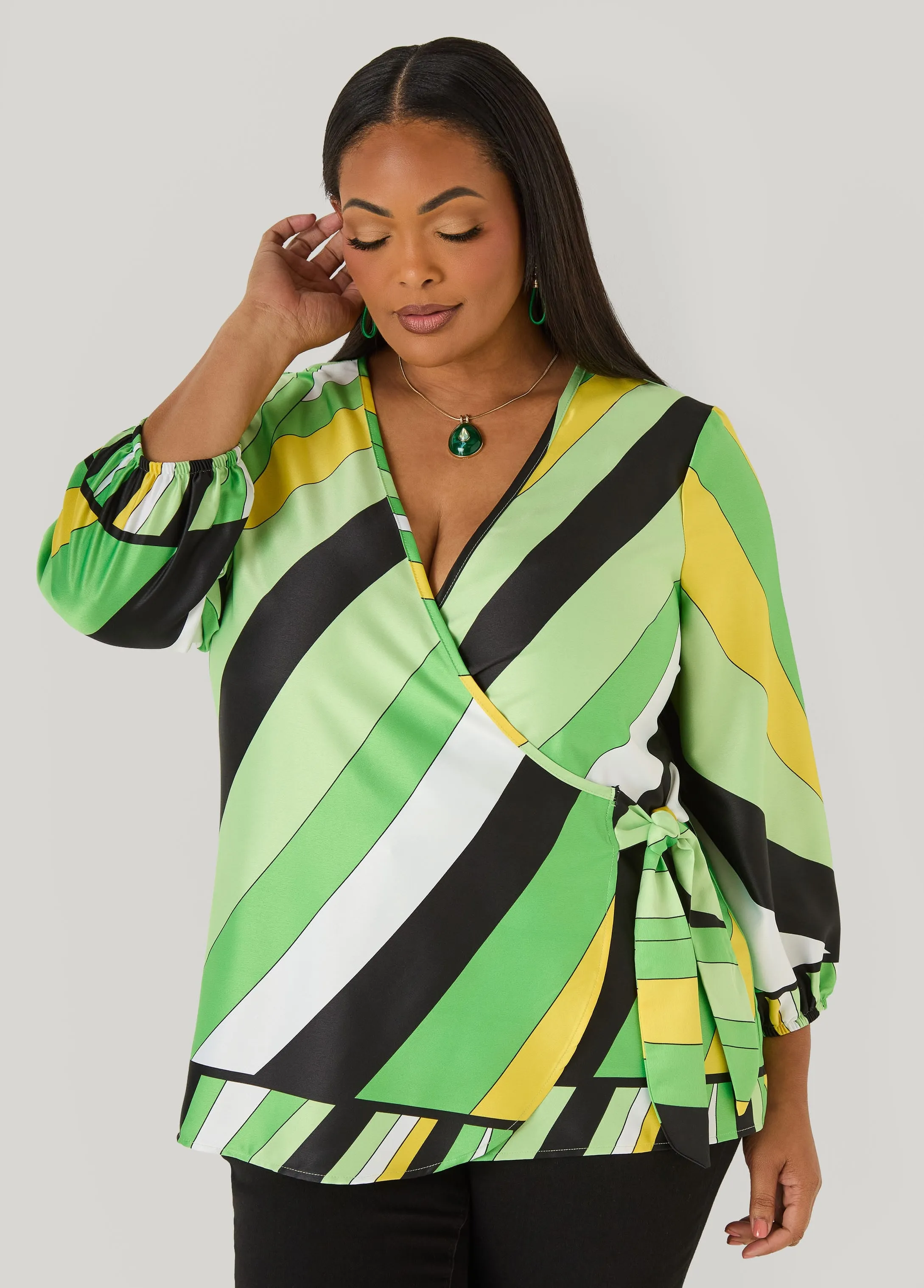 Striped Satin Wrap Top sold by Ashley Stewart