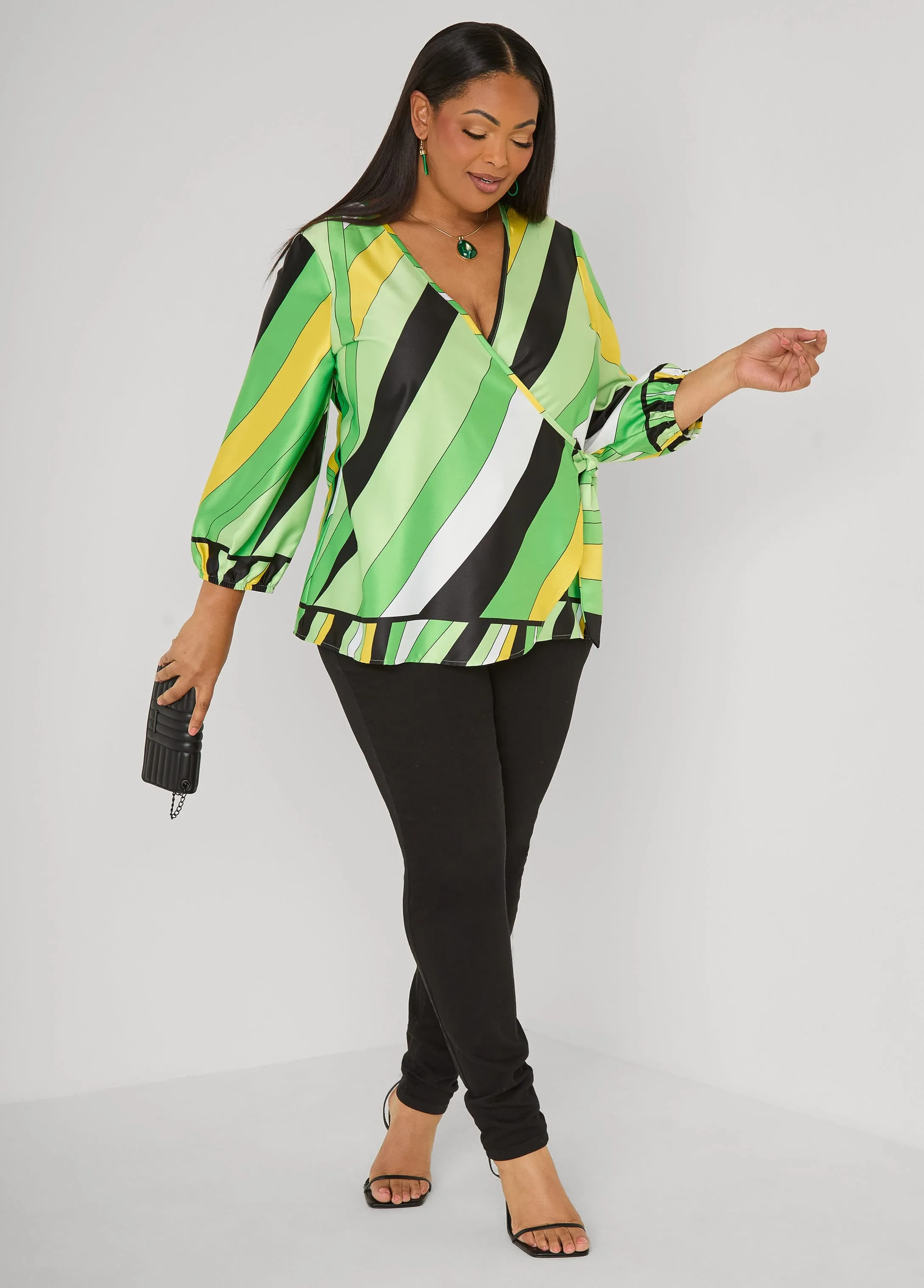 Striped Satin Wrap Top sold by Ashley Stewart product image thumbnail 3
