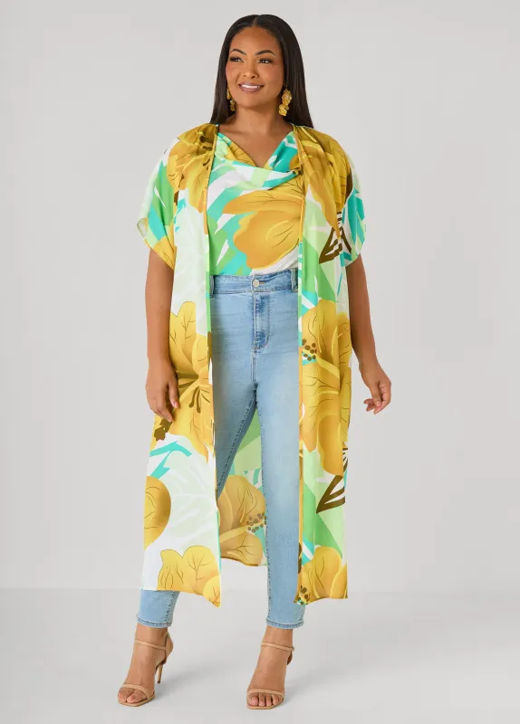 Leaf Print Open Front Duster made by Ashley Stewart