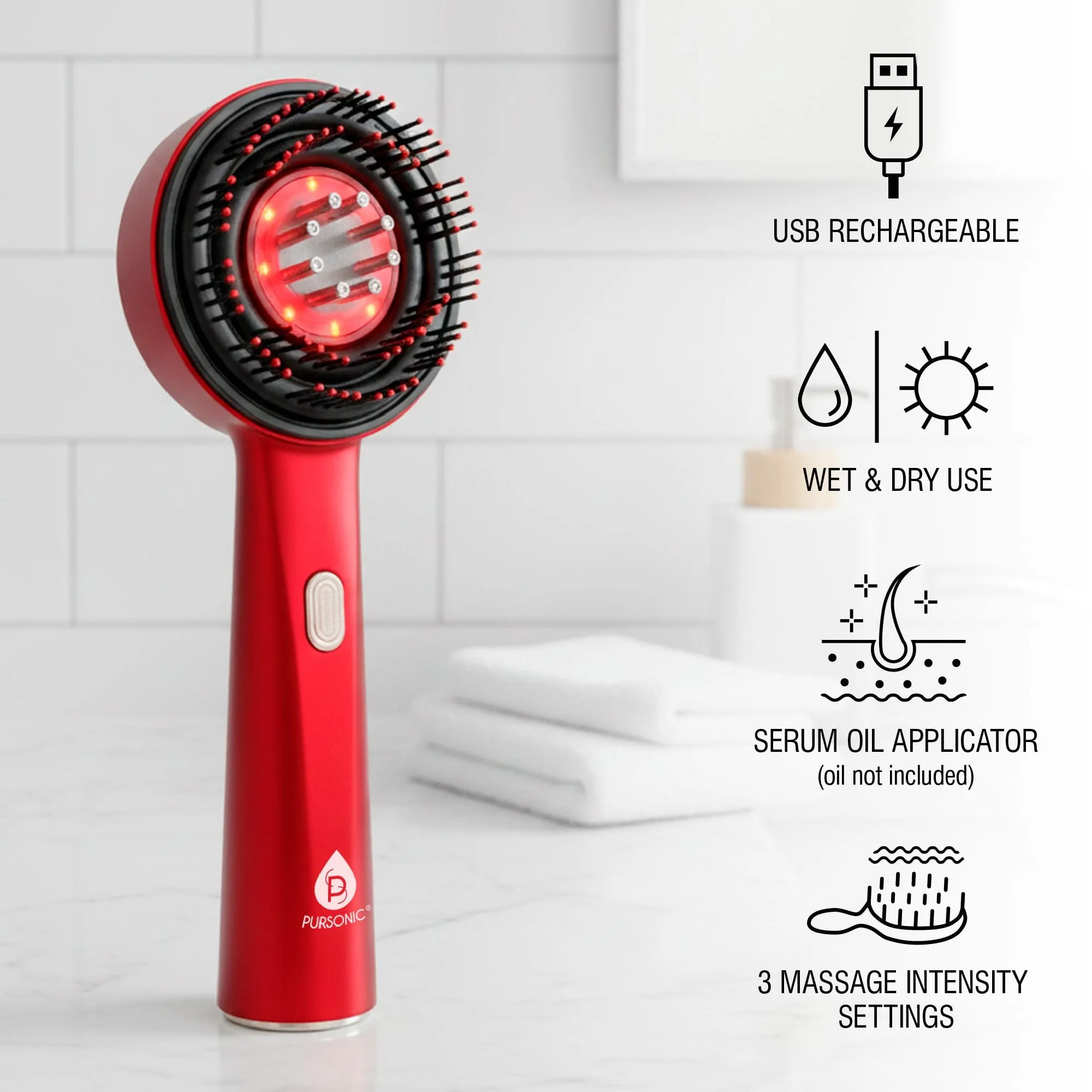 Pursonic 3 In 1 LED Therapy Scalp And Hair Treatment Brush sold by Ashley Stewart product image thumbnail 2