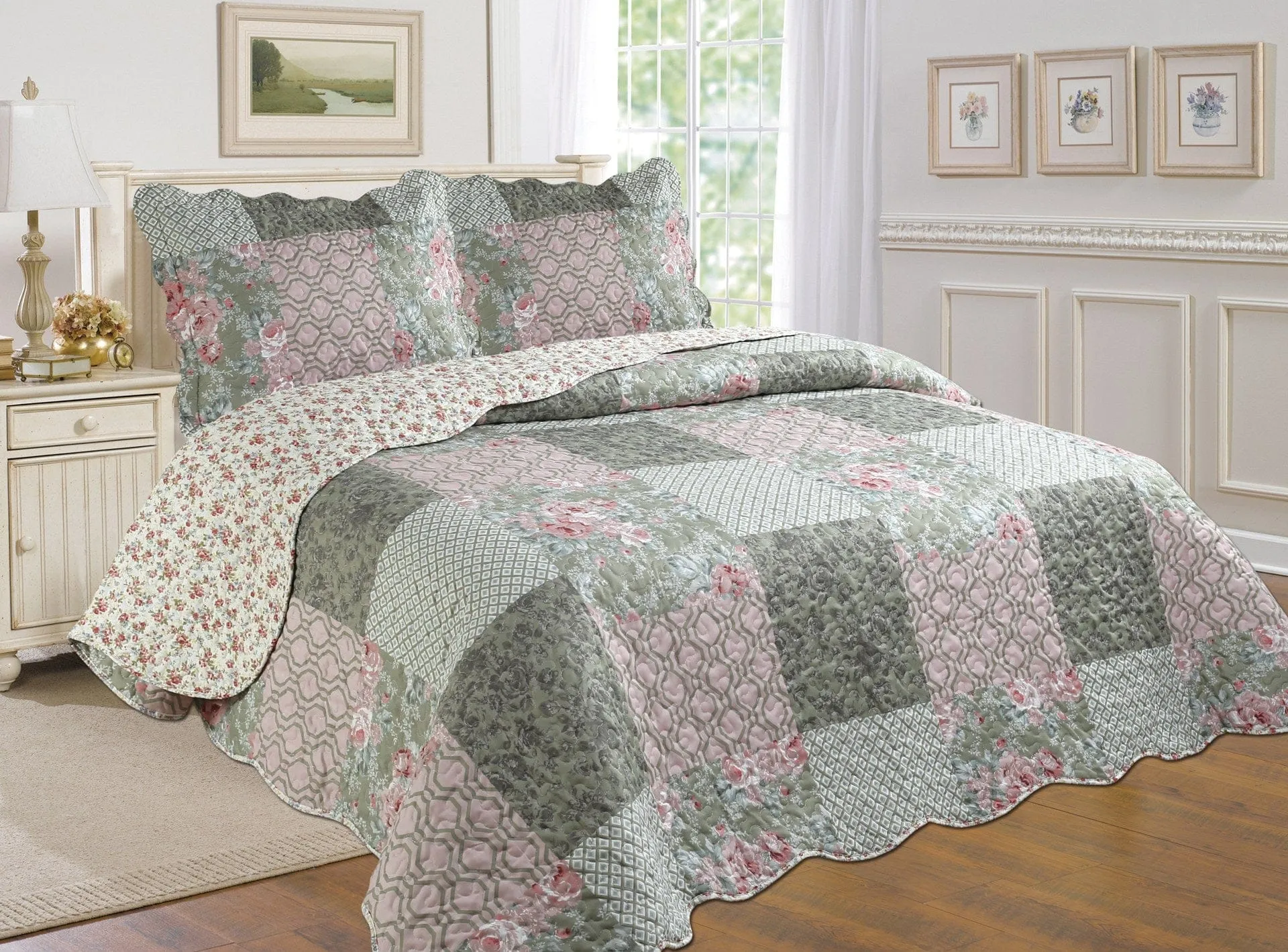 Floral Patchwork Reversible Quilt 3 Piece Set sold by Ashley Stewart