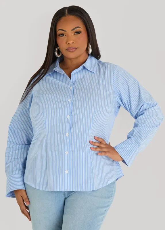 Striped Cotton Blend Shirt made by Ashley Stewart