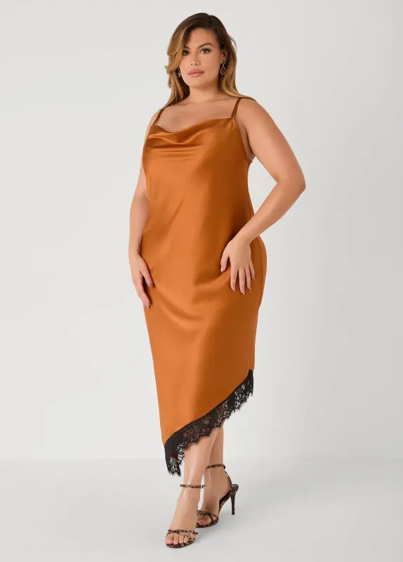 Asymmetric Lace Trimmed Slip Dress made by Ashley Stewart
