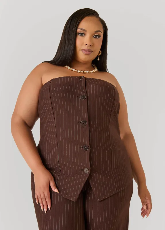 Pinstripe Strapless Button-Front Suiting Vest made by Ashley Stewart