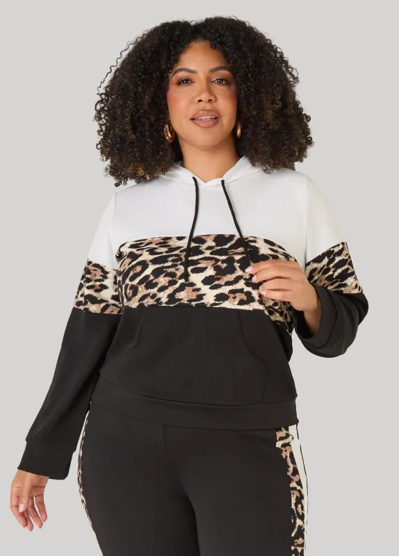 Colorblock Animal Print Hoodie made by Ashley Stewart