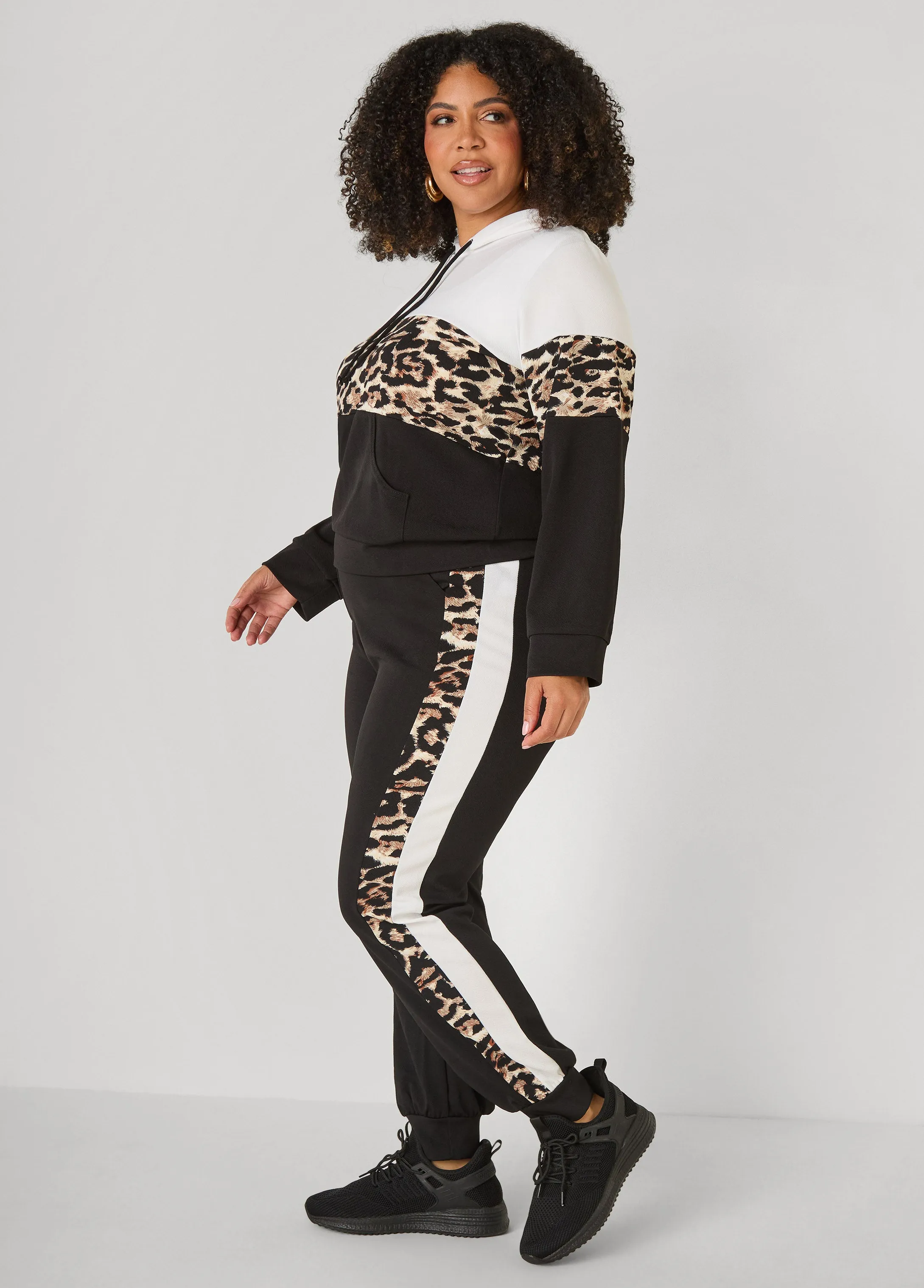 Colorblock Animal Print Hoodie sold by Ashley Stewart product image thumbnail 3
