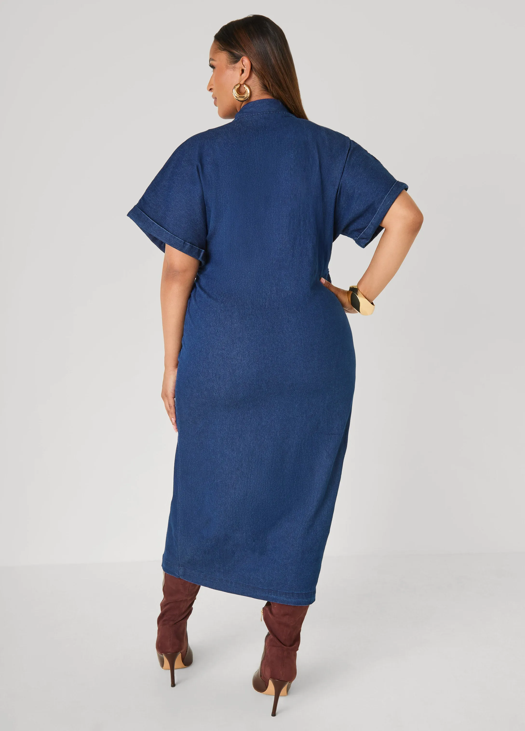 Ruched Denim Maxi Shirtdress sold by Ashley Stewart product image thumbnail 2