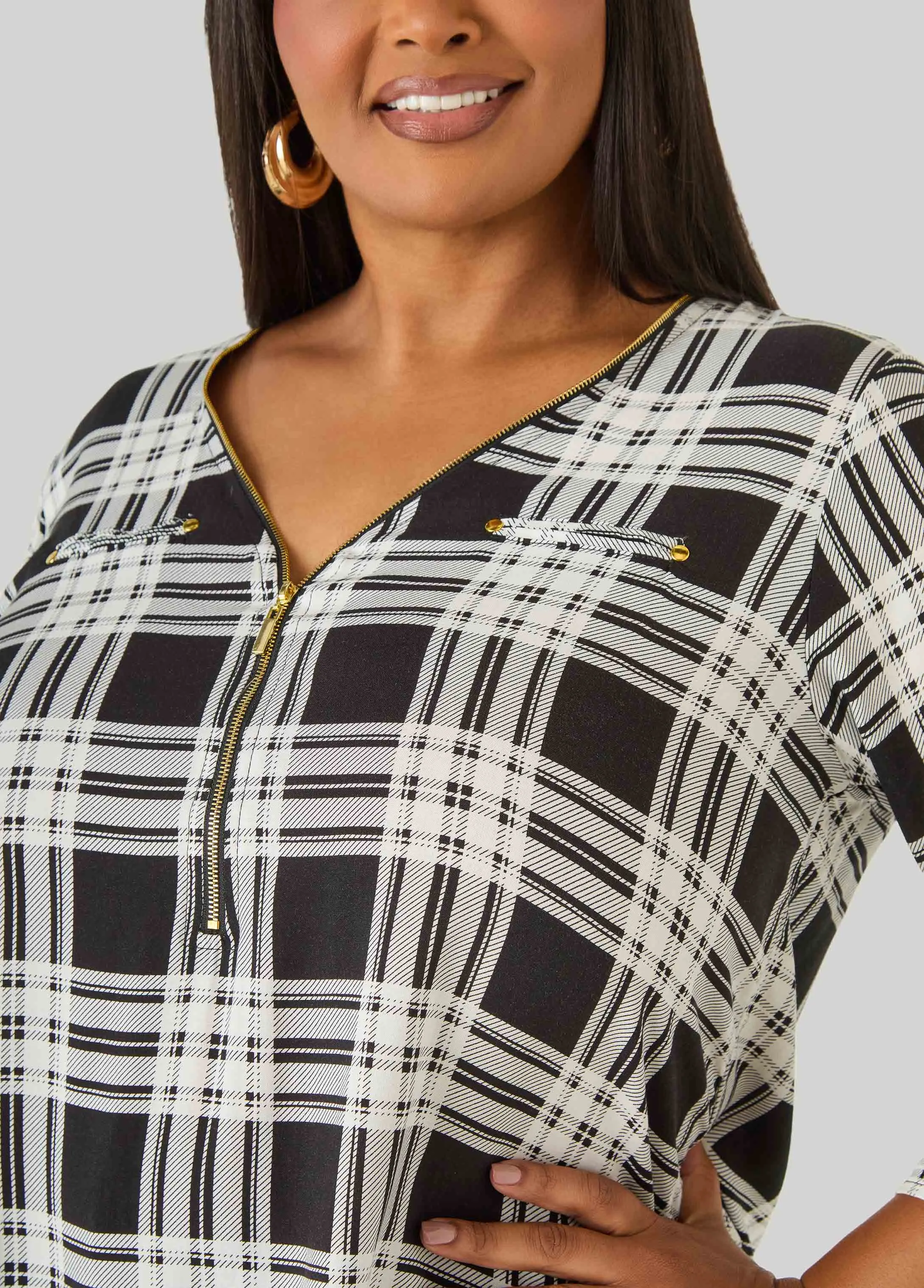 Zip Front Plaid Top sold by Ashley Stewart product image thumbnail 5