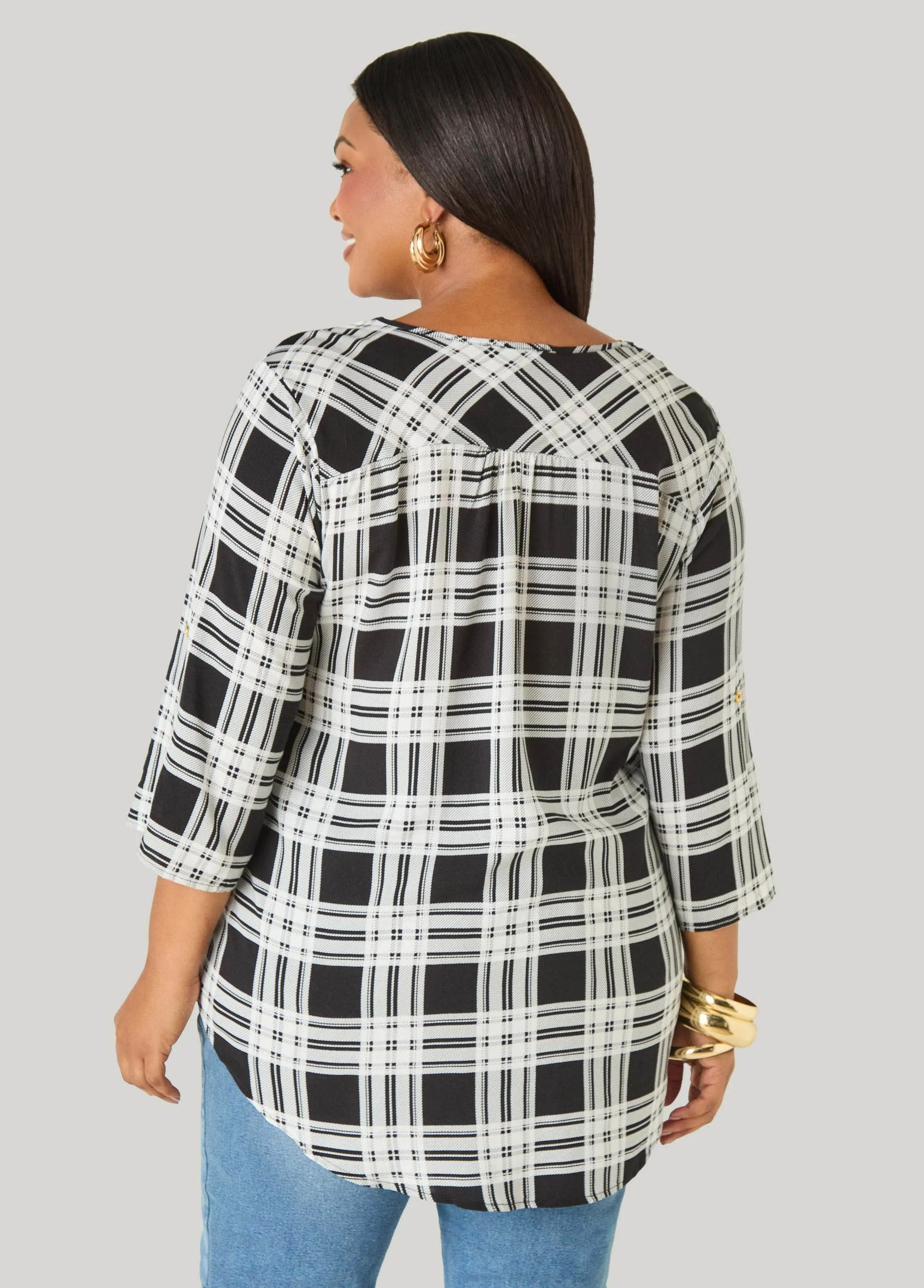 Zip Front Plaid Top sold by Ashley Stewart product image thumbnail 2