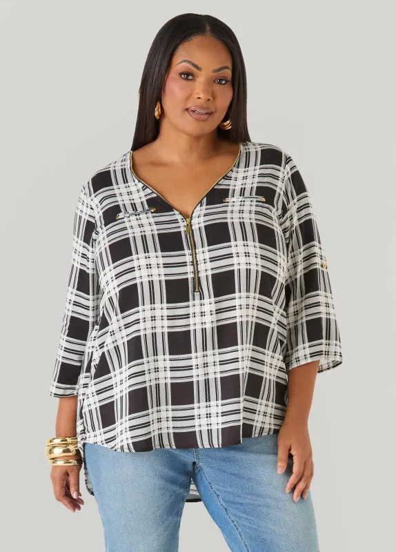 Zip Front Plaid Top made by Ashley Stewart