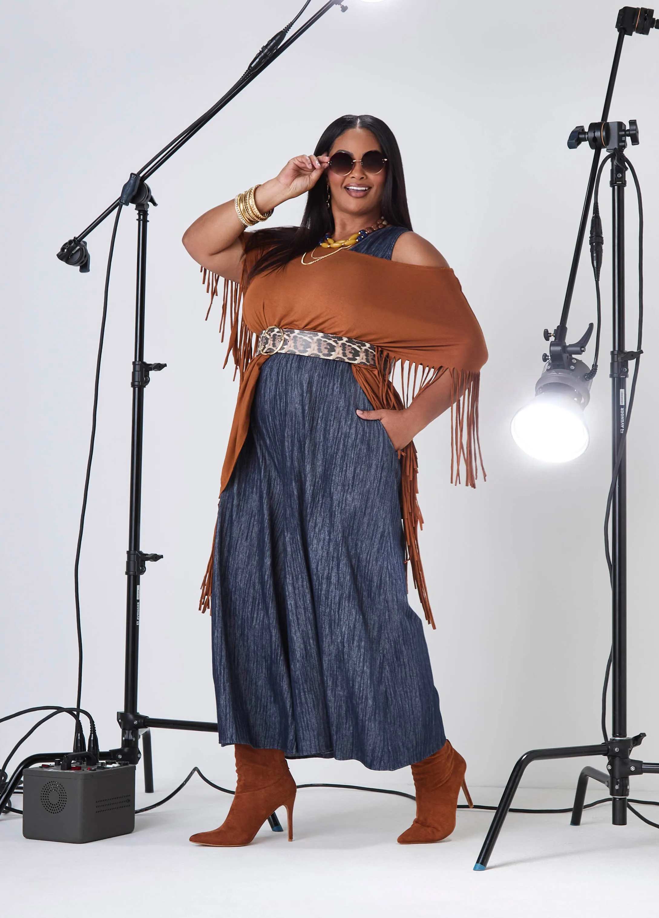 Textured Denim Wide Leg Jumpsuit sold by Ashley Stewart product image thumbnail 5