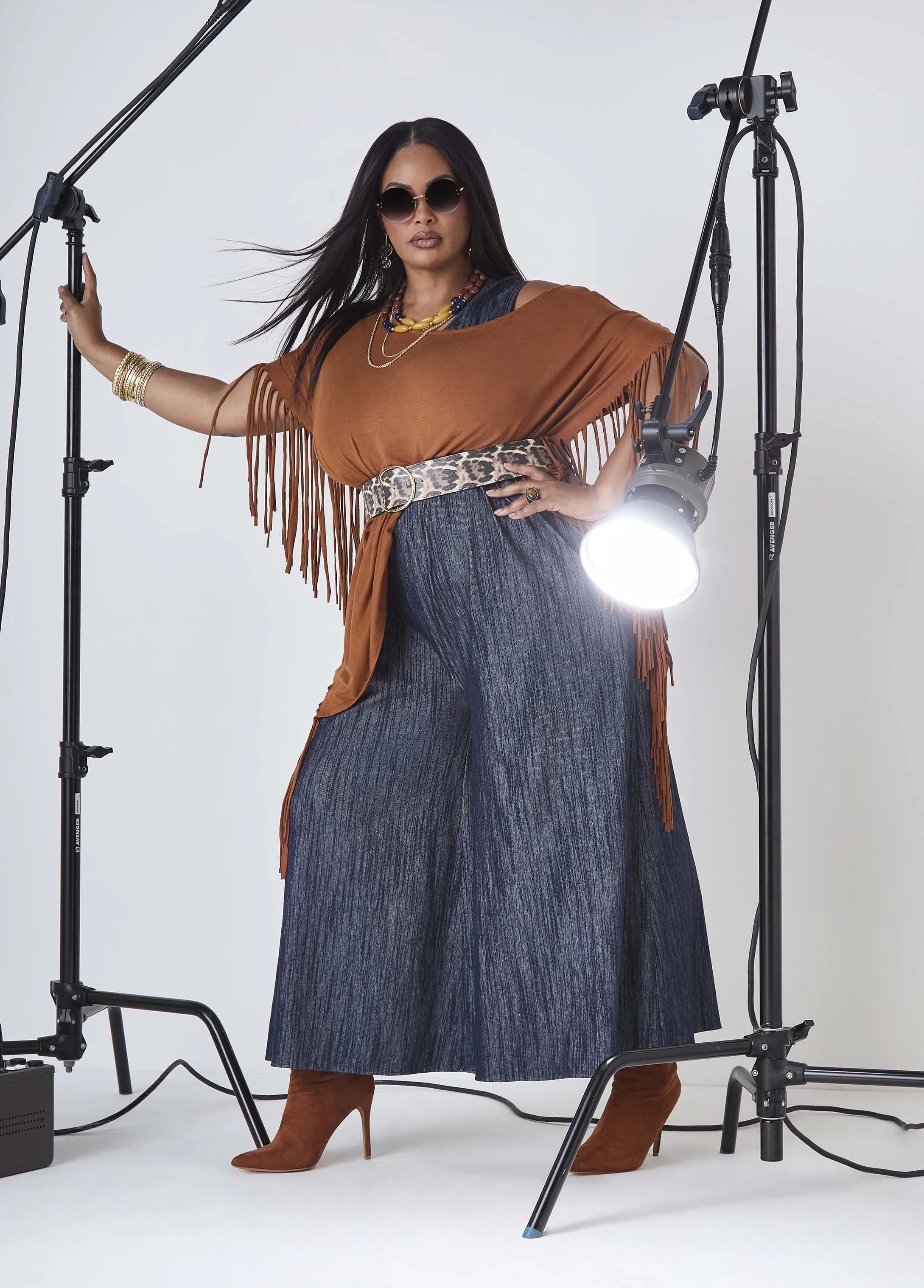 Textured Denim Wide Leg Jumpsuit sold by Ashley Stewart product image thumbnail 3