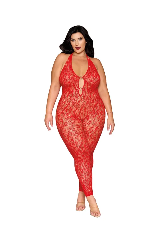 Dreamgirl Crystal Leopard Fishnet Halter Bodystocking made by Dreamgirl