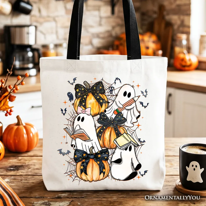 Halloween Ghost Canvas Tote Bag made by Ashley Stewart