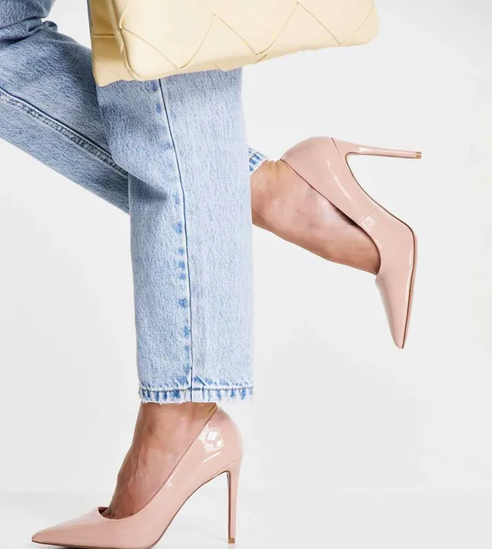 ASOS DESIGN - Brede pasvorm - Penza - Puntige pumps met hoge hak in beige-Neutraal sold by ASOS