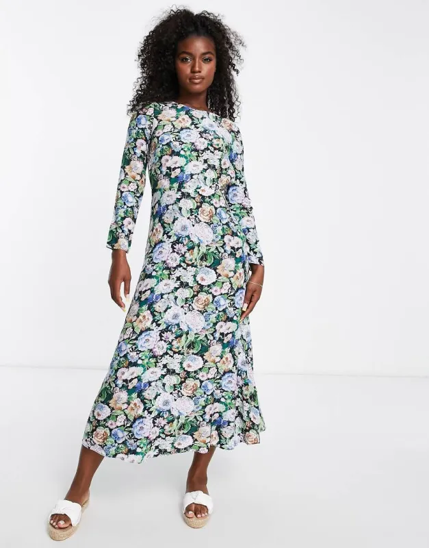& Other Stories open back midi dress in floral print-Multi sold by ASOS