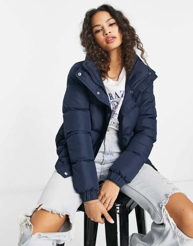 Brave Soul slay puffer jacket in navy sold by ASOS
