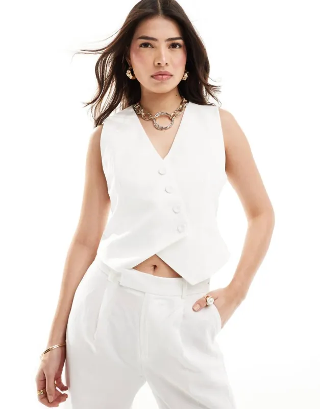Mango asymmetric co-ord waistcoat in white sold by ASOS