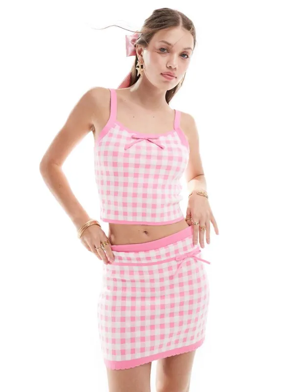 Miss Selfridge knitted gingham cami top-Multi sold by ASOS