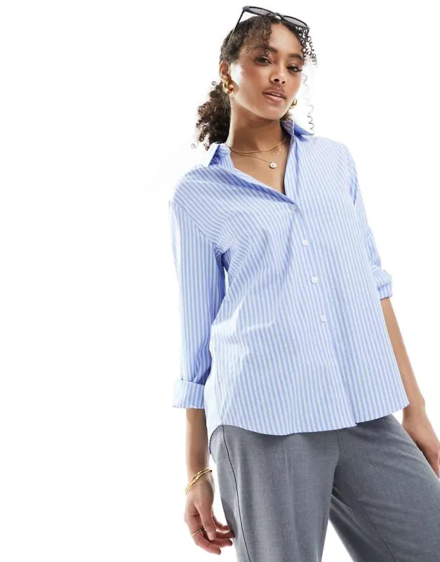 Stradivarius poplin pinstripe shirt in blue stripe sold by ASOS