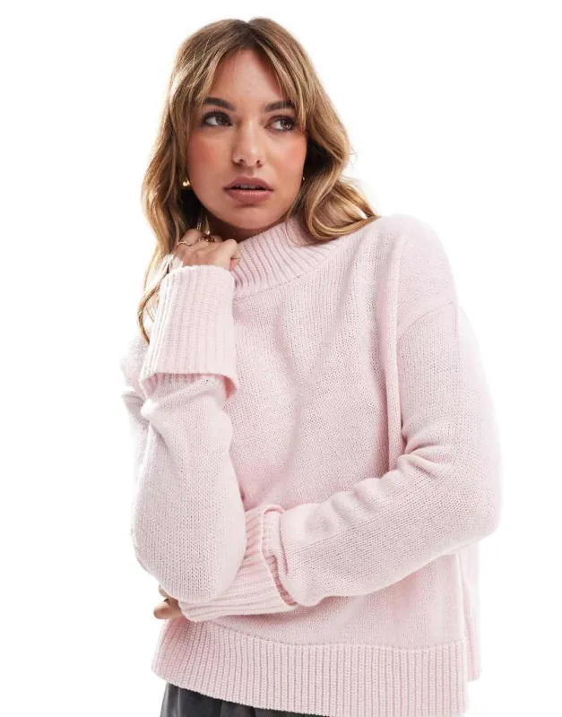Brave Soul high neck slouchy jumper in baby pink made by Brave Soul