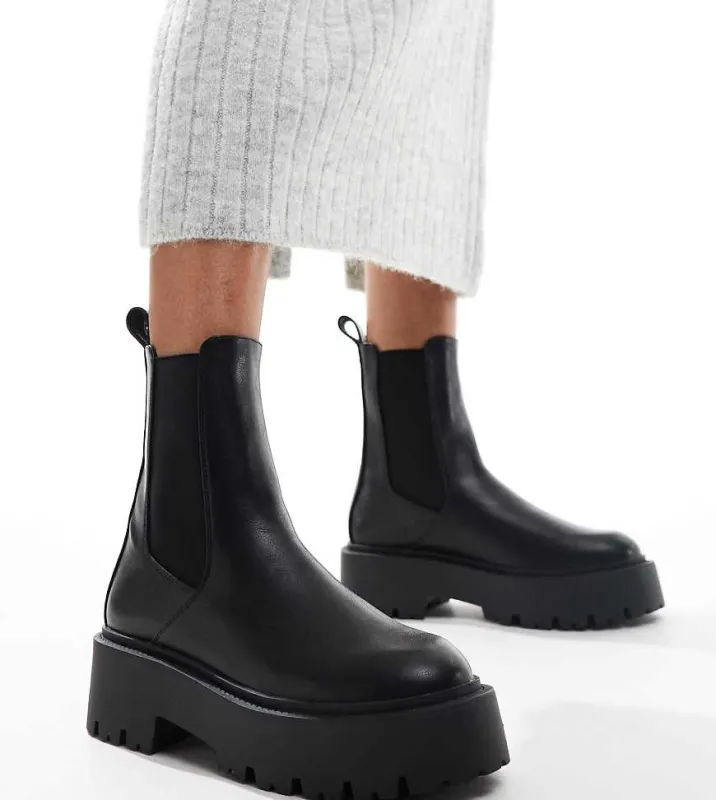 ASOS DESIGN Wide Fit Amy chunky chelsea boots in black sold by ASOS
