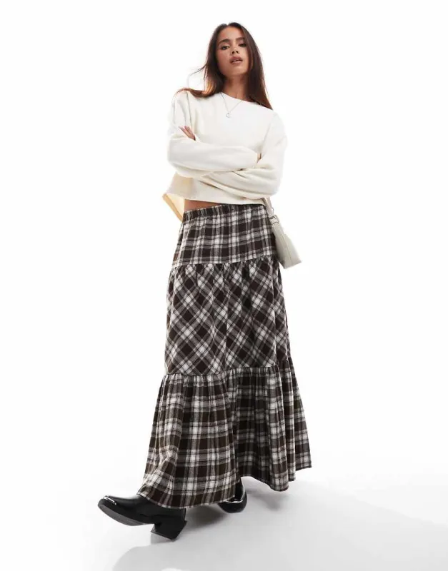 Stradivarius STR boho midi skirt in check print-Multi sold by ASOS