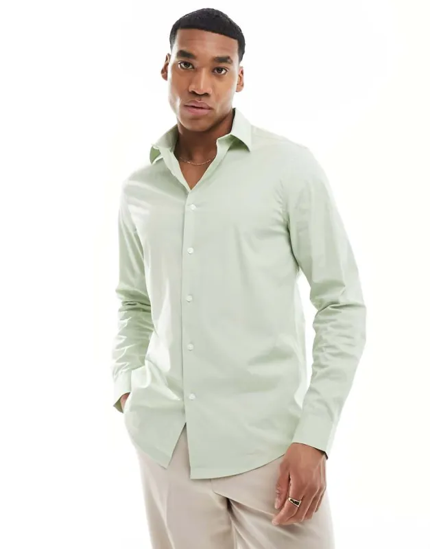 ASOS DESIGN regular fit shirt in sage green sold by ASOS