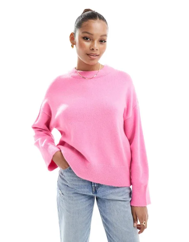 ASOS DESIGN boxy crew neck jumper in pink sold by ASOS